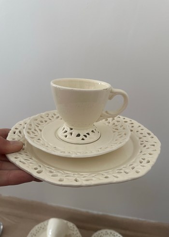 Beyaz Delikli Desenli Porselen Fincan Takımı trio fiyatı - Görsel 9
