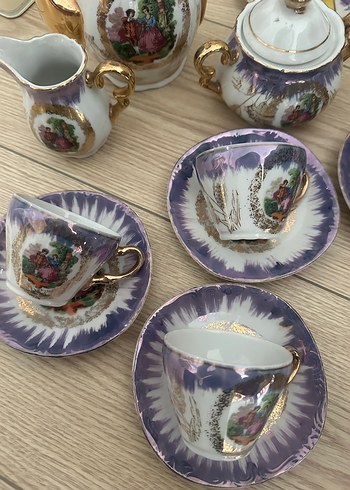 Avrupa Mor Tonlu Porselen Çay Seti - Görsel 7