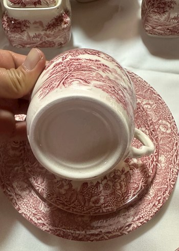 Bordo Pastel Desenli Porselen Fincan ve Tabak Seti trio - Görsel 2