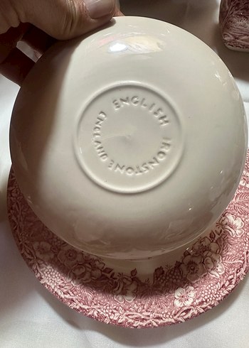 Bordo Pastel Desenli Porselen Fincan ve Tabak Seti trio - Görsel 4