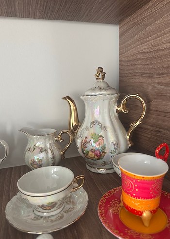 Pastel Beyaz Desenli Porselen Demlikler - Görsel 7