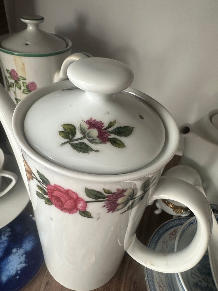 Pastel Beyaz Desenli Porselen Demlikler - Görsel 4