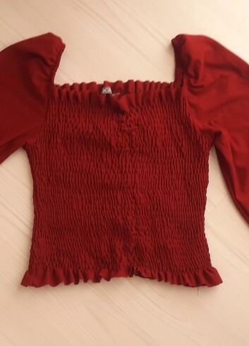 Bordo Büzgülü Crop Bluz