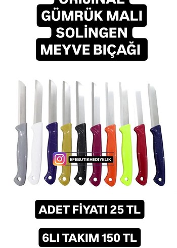 Solingen Meyve Bıçağı Seti 6'lı Renkli Saplı
