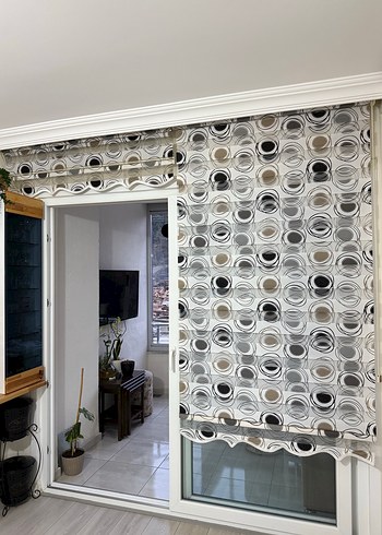 Gri Beyaz siyah Soyut Desenli Modern zebra Perde - Görsel 2