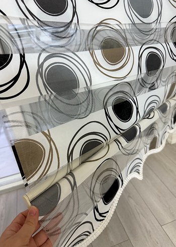 Gri Beyaz siyah Soyut Desenli Modern zebra Perde - Görsel 3