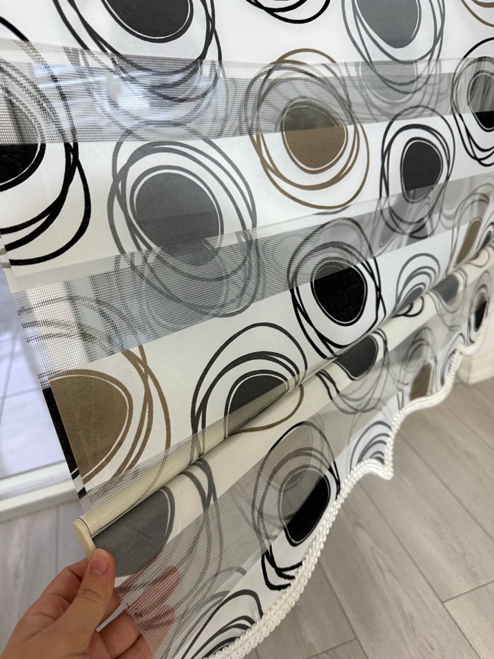 Gri Beyaz siyah Soyut Desenli Modern zebra Perde - Görsel 3