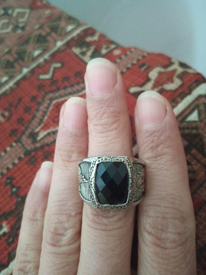 Erkek Vintage Gotik Siyah Taşlı Yüzük - Görsel 2