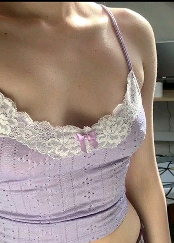 Dantel Detaylı Pastel Mor Kadın crop (Lolita Lempicka)