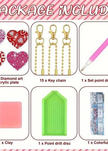 15 Parça Kendin Yap Elmas Boyama Anahtarlık/Çanta Aksesuarı - Görsel 4