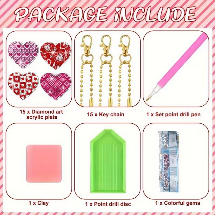15 Parça Kendin Yap Elmas Boyama Anahtarlık/Çanta Aksesuarı - Görsel 4