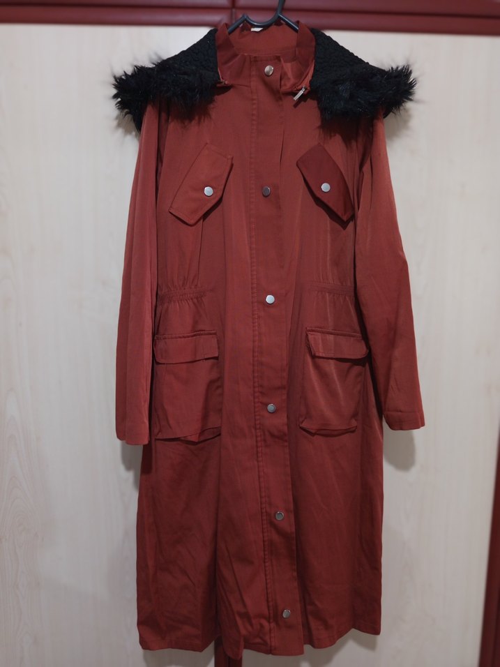 Kiremit Uzun Kürklü Kadın Parka - Görsel 4