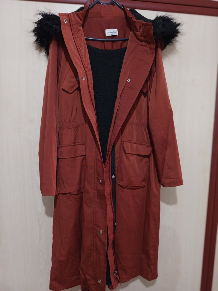 Kiremit Uzun Kürklü Kadın Parka - Görsel 3