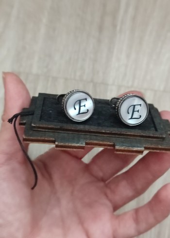 Vintage Beyaz Gri E Harfli Kol Düğmeleri