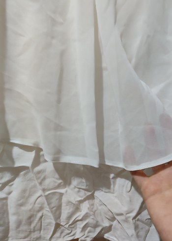 Beyaz Kolsuz V Yakalı şifon Bluz - Görsel 3