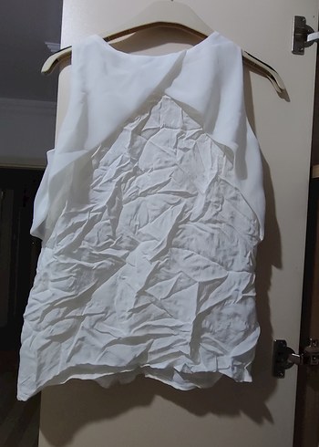 Beyaz Kolsuz V Yakalı şifon Bluz - Görsel 5