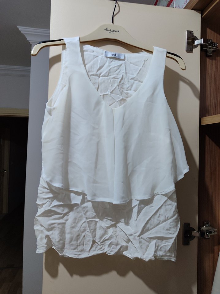 Beyaz Kolsuz V Yakalı şifon Bluz - Görsel 2