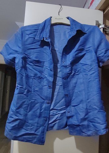 Mavi Kısa Kollu Kot Gömlek - Görsel 2