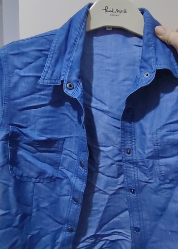 Mavi Kısa Kollu Kot Gömlek - Görsel 4