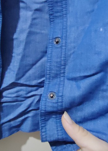 Mavi Kısa Kollu Kot Gömlek - Görsel 3