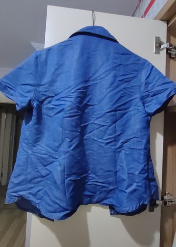 Mavi Kısa Kollu Kot Gömlek - Görsel 5