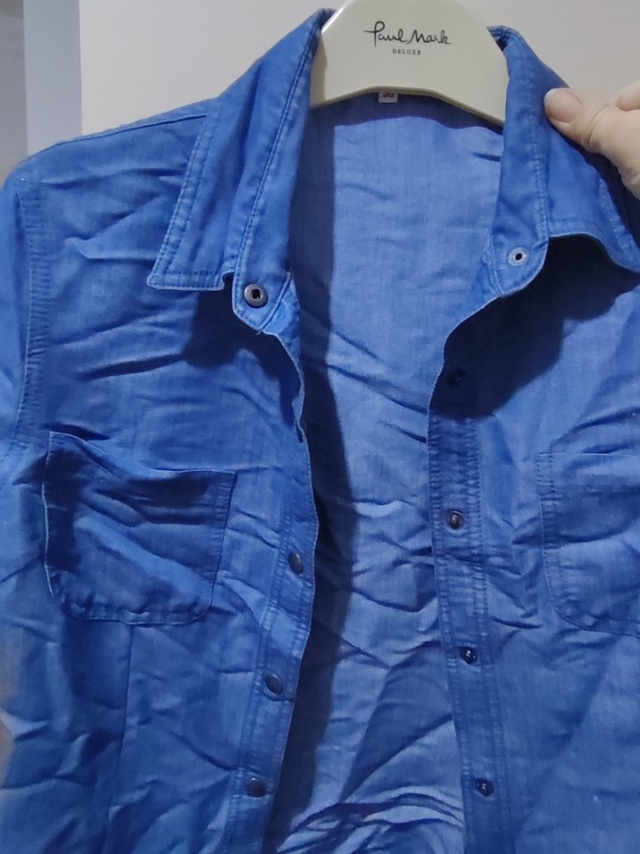 Mavi Kısa Kollu Kot Gömlek - Görsel 4