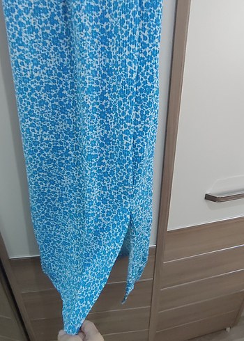 Mavi Baskılı Uzun Pamuklu Elbise - Görsel 3