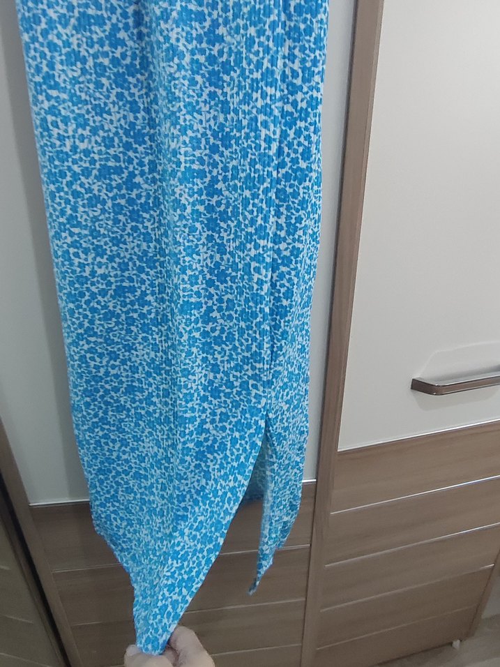 Mavi Baskılı Uzun Pamuklu Elbise - Görsel 3