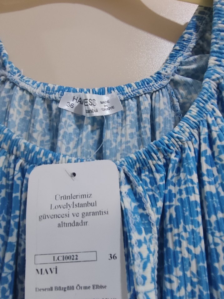 Mavi Baskılı Uzun Pamuklu Elbise - Görsel 4