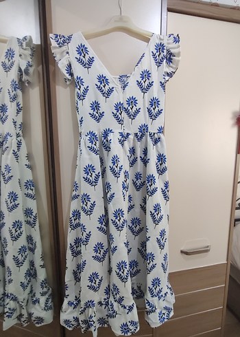 Mavi Desenli Bohem Uzun Elbise - Görsel 5