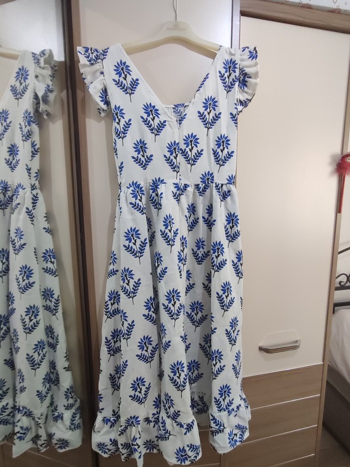 Mavi Desenli Bohem Uzun Elbise - Görsel 5