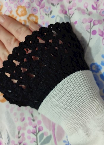 Siyah Örgü vintage Kadın Eldiveni - Görsel 2