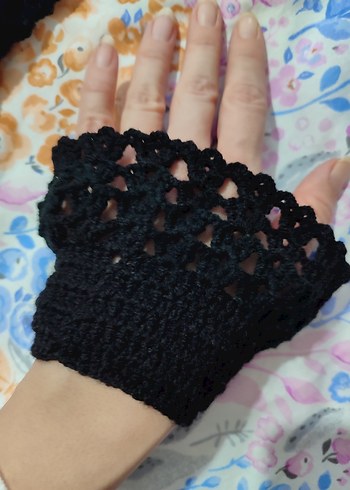 Siyah Örgü vintage Kadın Eldiveni - Görsel 7