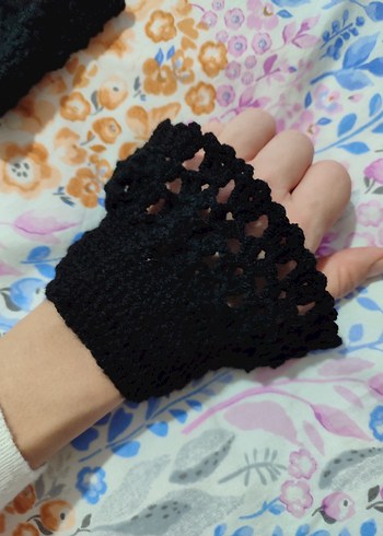 Siyah Örgü vintage Kadın Eldiveni - Görsel 8