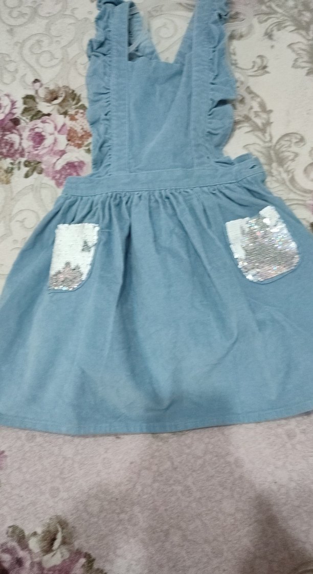 Kız Çocuk Fırfırlı kadife Elbise - Görsel 2