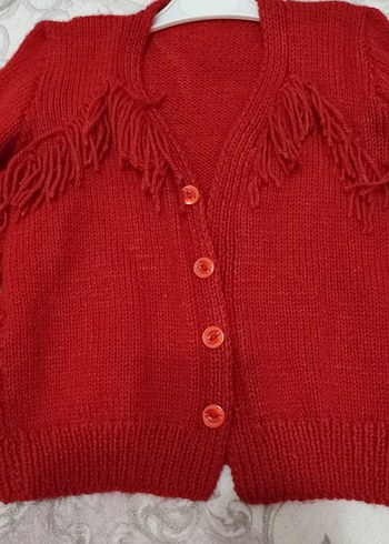 Kız Çocuk Kırmızı Örgü Hırka - Görsel 2