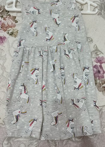 Kız Çocuk Gri Baskılı Kolsuz Elbise - Görsel 3