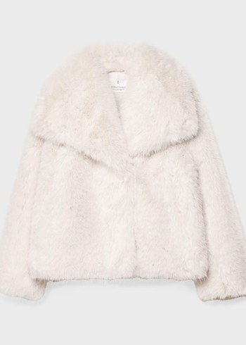 Beyaz Midi Kadın Suni Kürk Ceket - Görsel 4