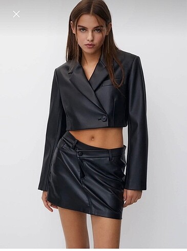 Crop deri blazer