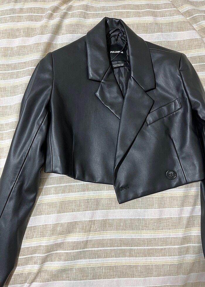 Crop deri blazer - Görsel 2