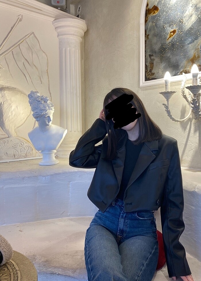 Crop deri blazer - Görsel 4