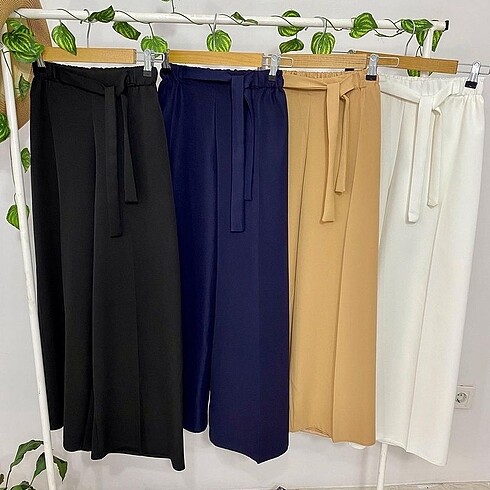 Kuşaklı bol paça pantolon