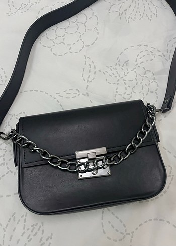 Zincir Detaylı Siyah Deri Kadın Çanta - Görsel 2