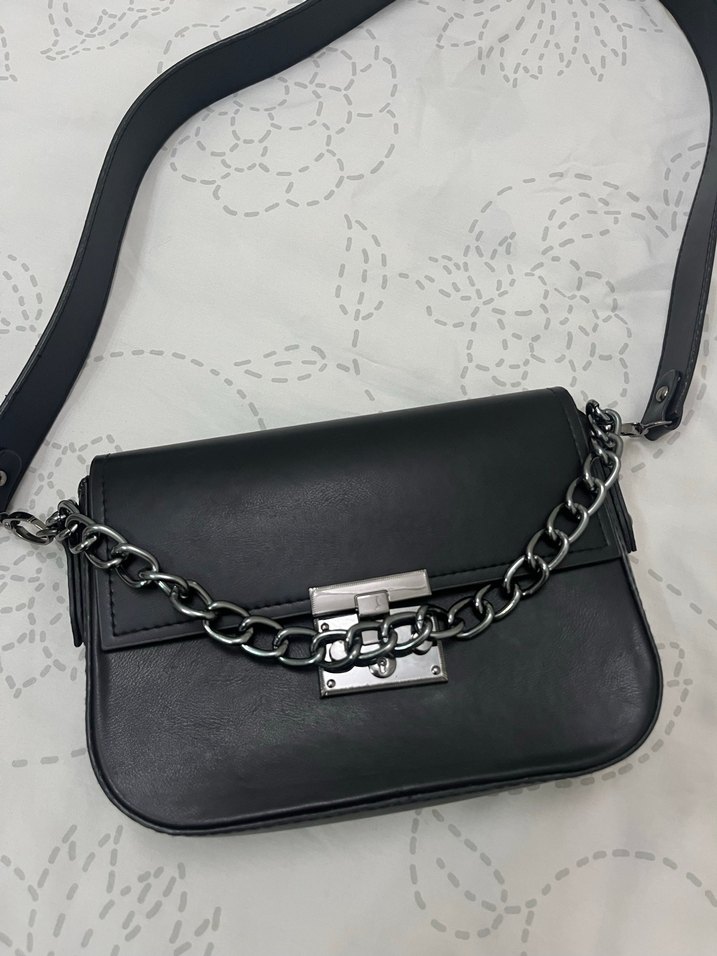 Zincir Detaylı Siyah Deri Kadın Çanta - Görsel 2