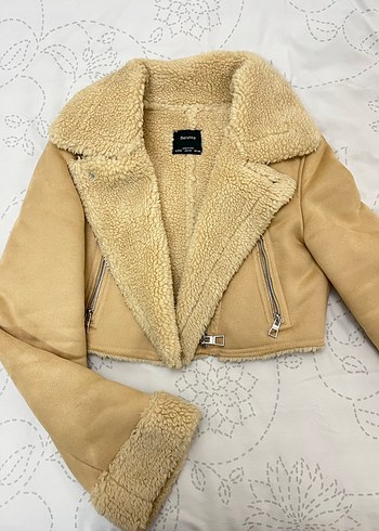 Bershka Bej Kürklü Kadın mont - Görsel 5