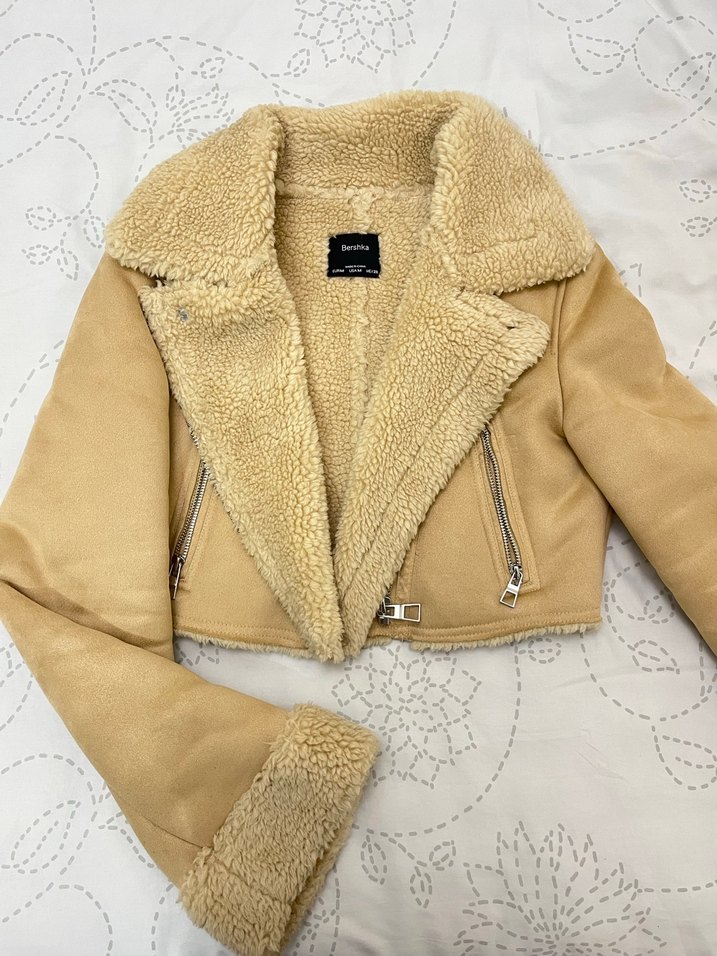 Bershka Bej Kürklü Kadın mont - Görsel 5