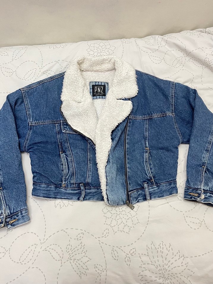 Kadın Mavi Kürklü  Kot Ceket - Görsel 4