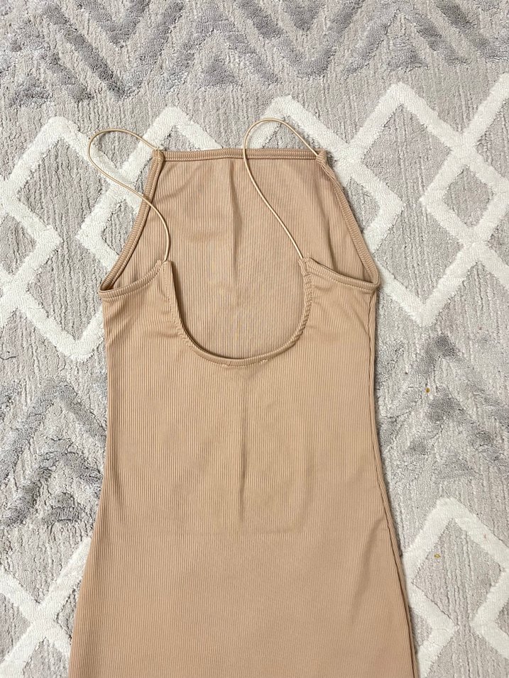 Bej Mini Elbise - Görsel 4
