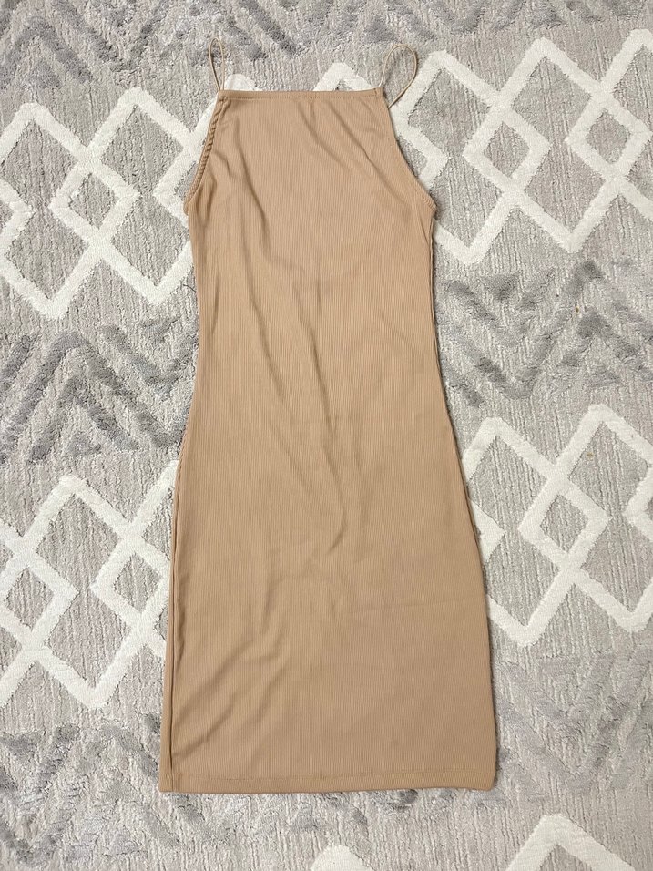 Bej Mini Elbise - Görsel 3