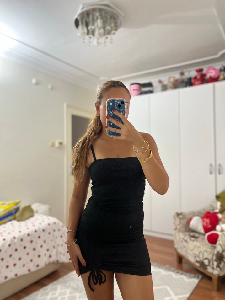 Siyah Mini Elbise - Görsel 2